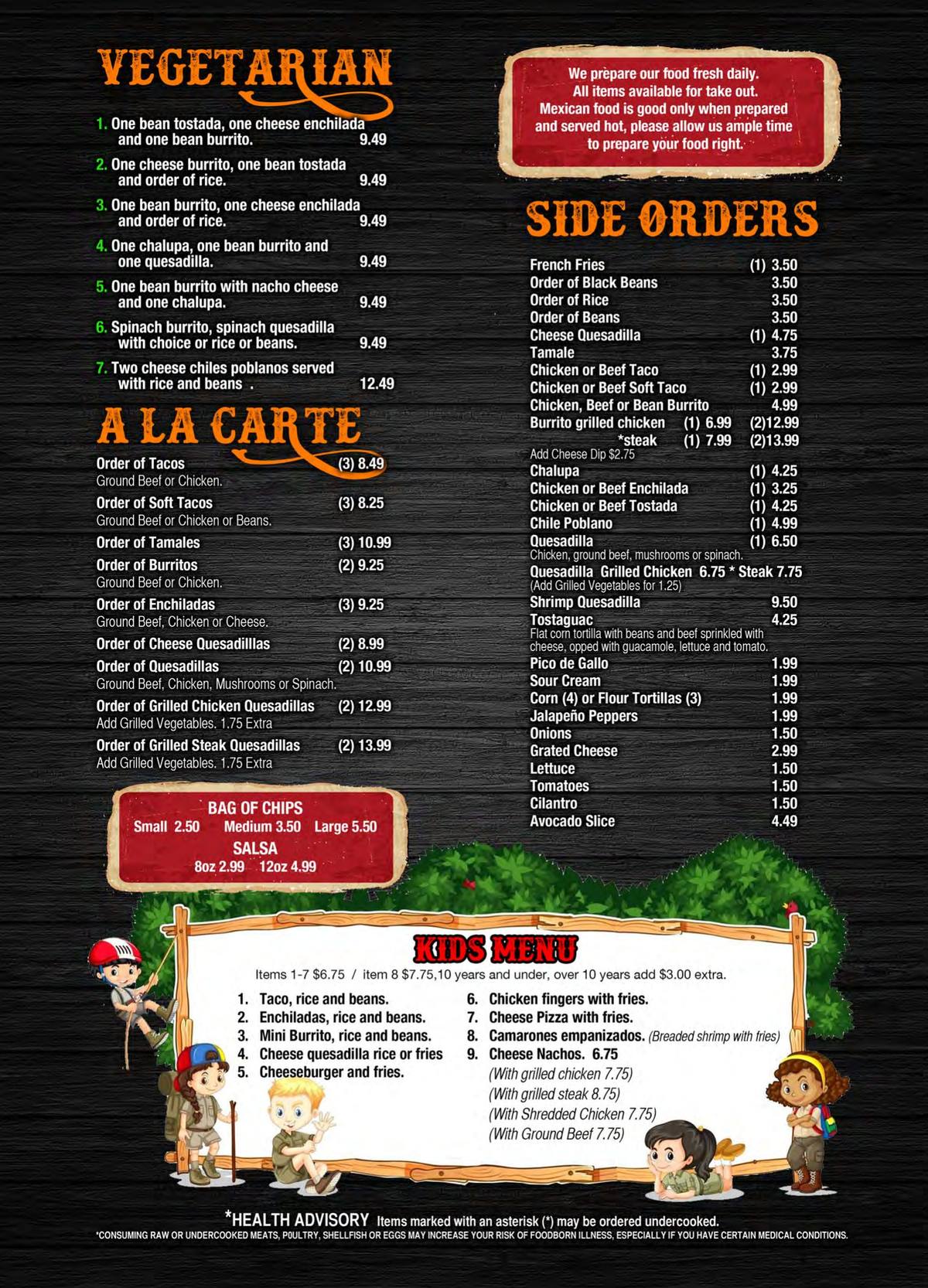 El Molcajete printed menu, page 7 of 8