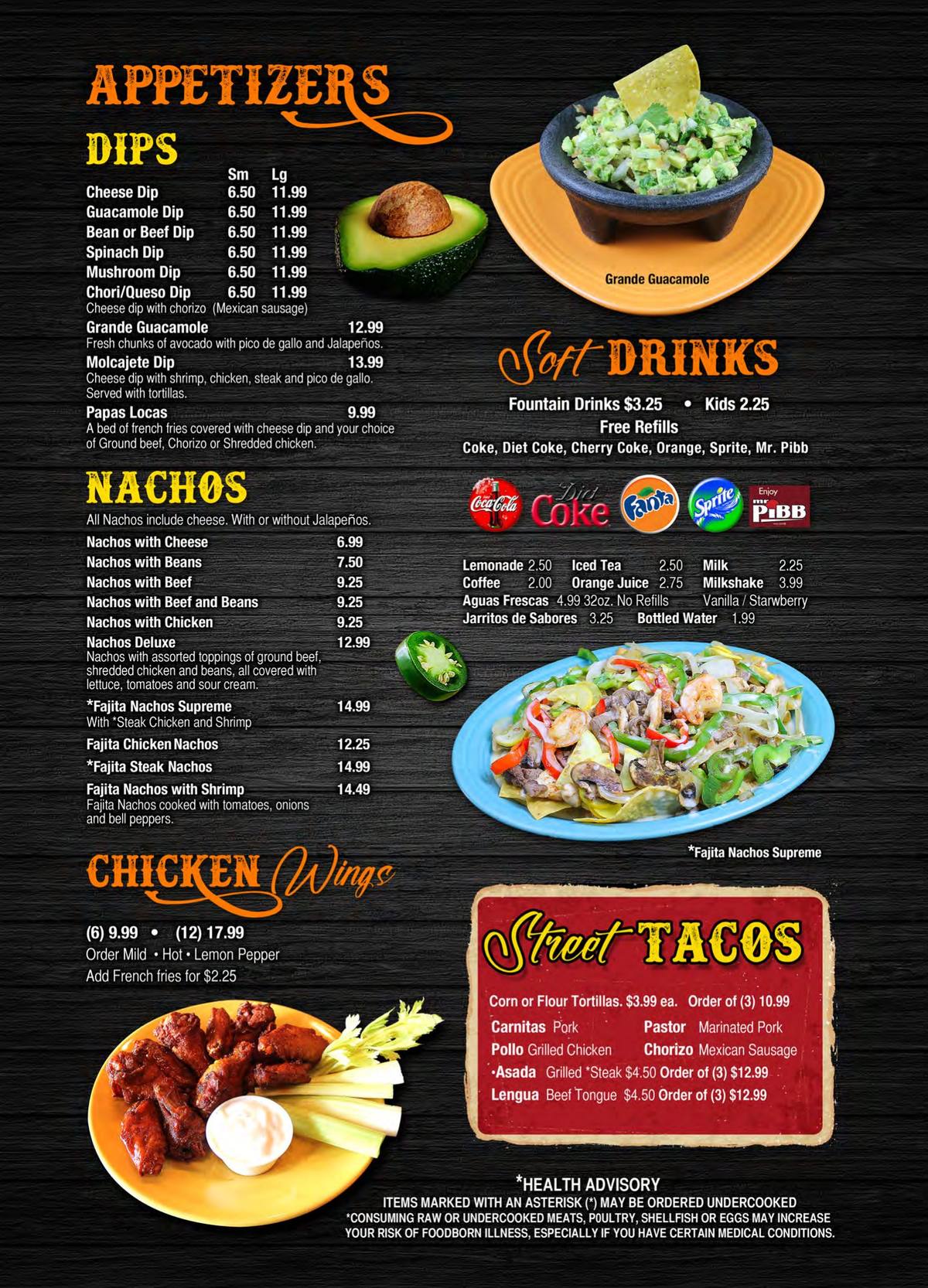 El Molcajete printed menu, page 2 of 8