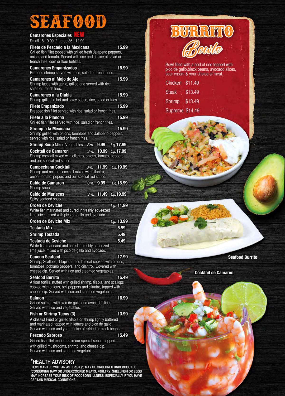 El Molcajete printed menu, page 6 of 8
