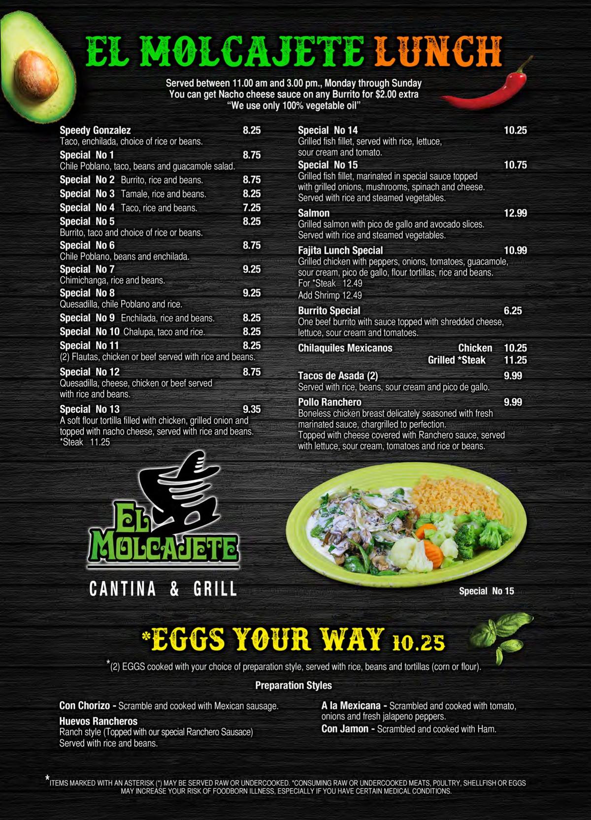 El Molcajete printed menu, page 8 of 8