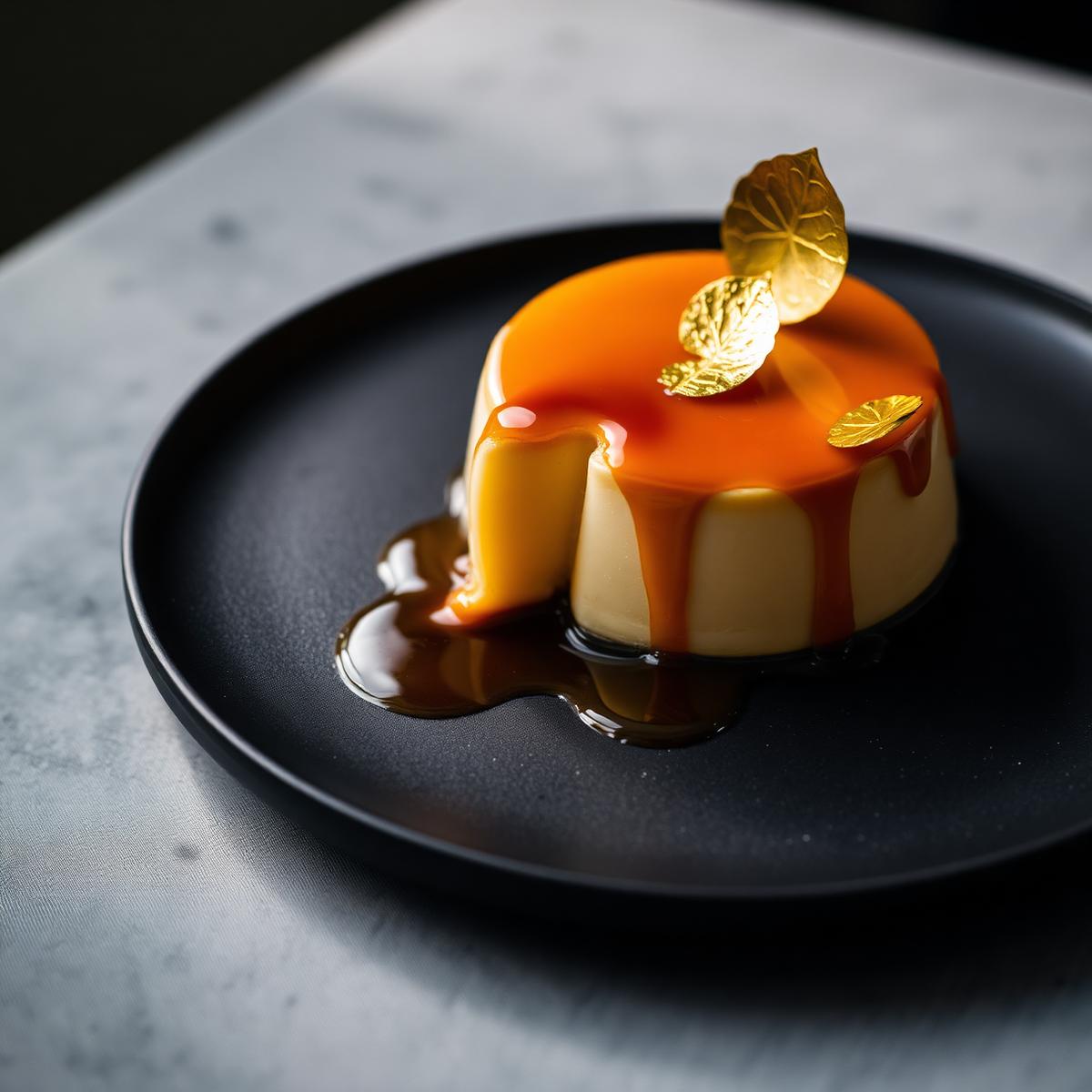Flan with brand leaf